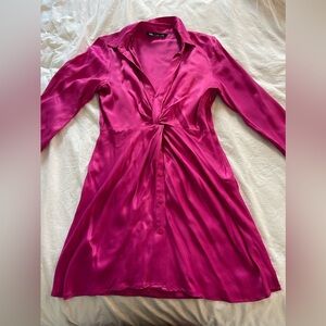 Zara Pink Button-down Shirt Dress